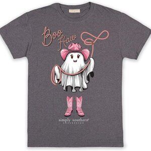 Simply Southern Boo Haw Cowgirl Ghost T-Shirt Dark Heather Gray Soft Size Medium